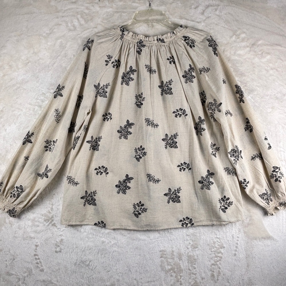Primark Top Womens 8 Beige Floral‎ Tie Neck Long Sleeve Boho Blouse Cottagecorp